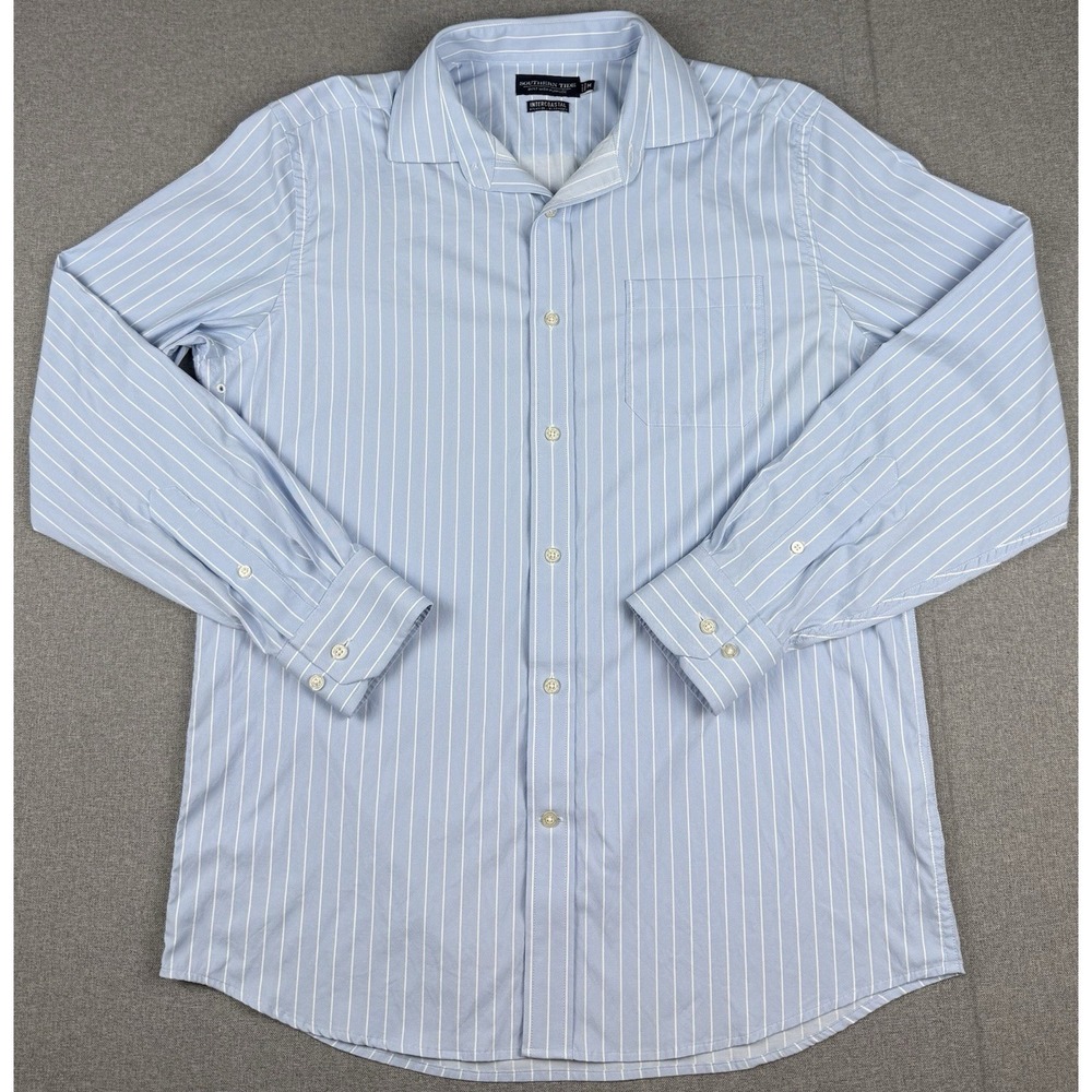 Southern Tide Intercoastal Mens M Blue White Stripe Stretch Performance Shirt